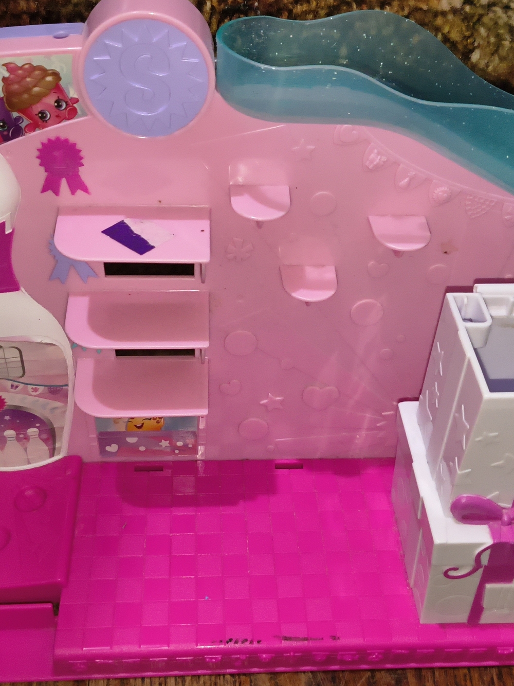 Shopkins Pink and Teal Playset Interior with White Accents